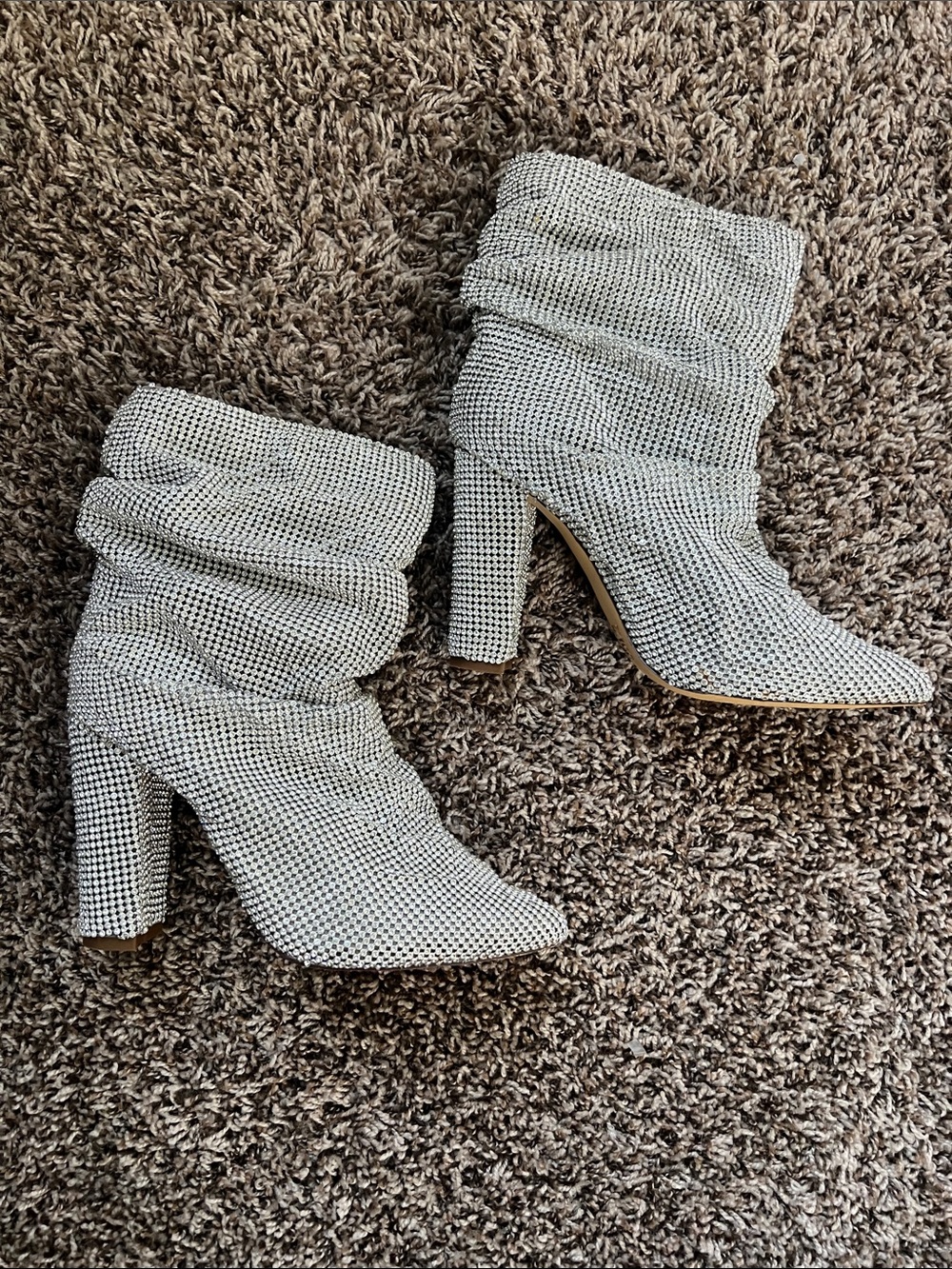 Rhinestone Slouch Ankle Boots - Silver